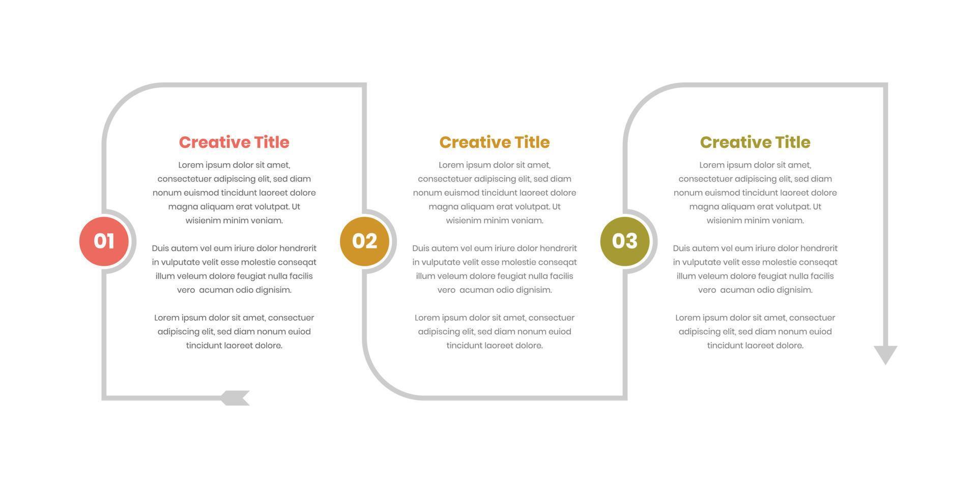 Simple three steps text presentation infographic timeline with number and arrow shape vector
