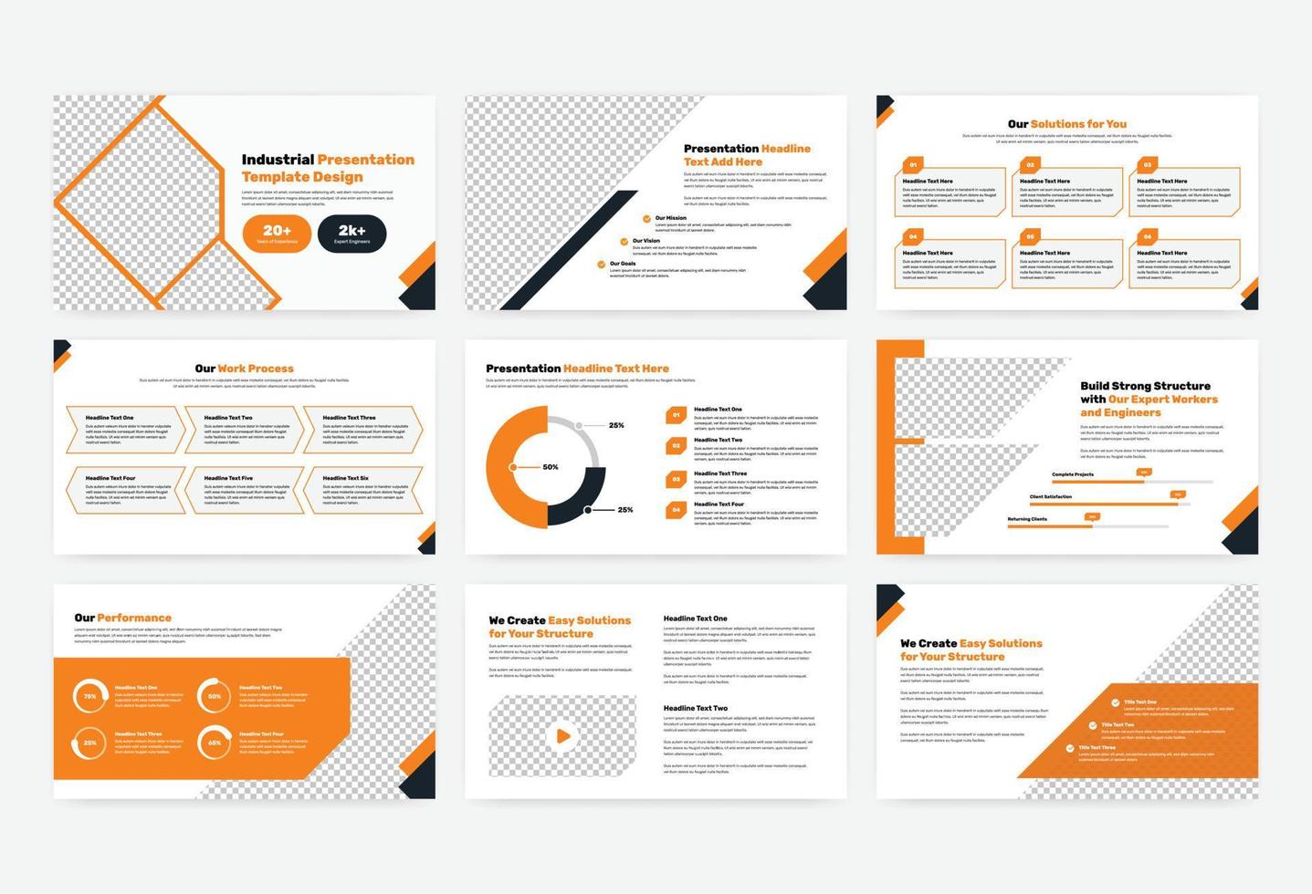 Minimal contraction and industrial project overview presentation template vector