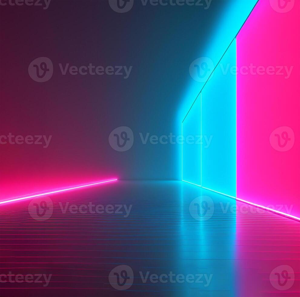 Retro neon studio pink blue gradient . Neon blue light. Digital space technology background. photo