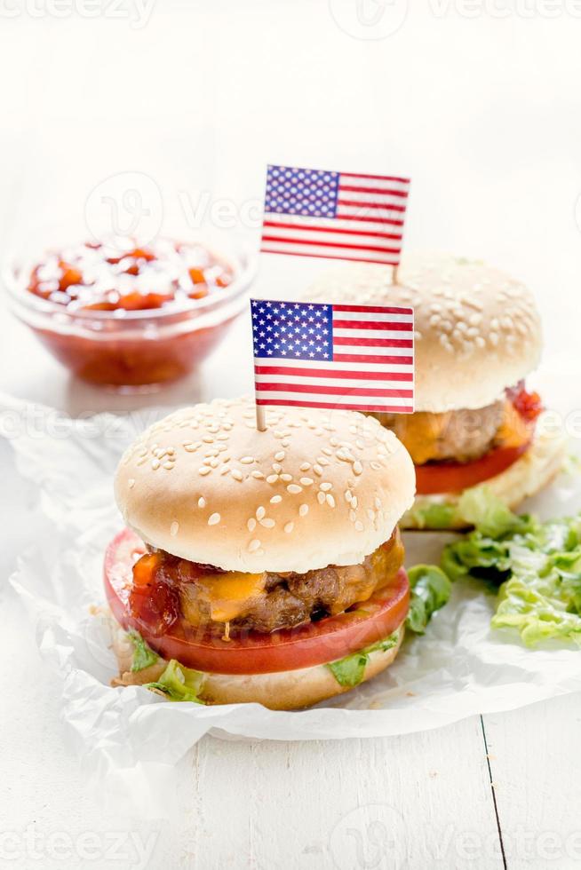 Mini beef burger with American flag photo