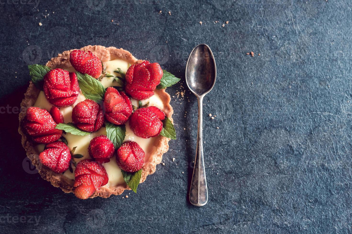 Homemade tart cake with strawberries photo