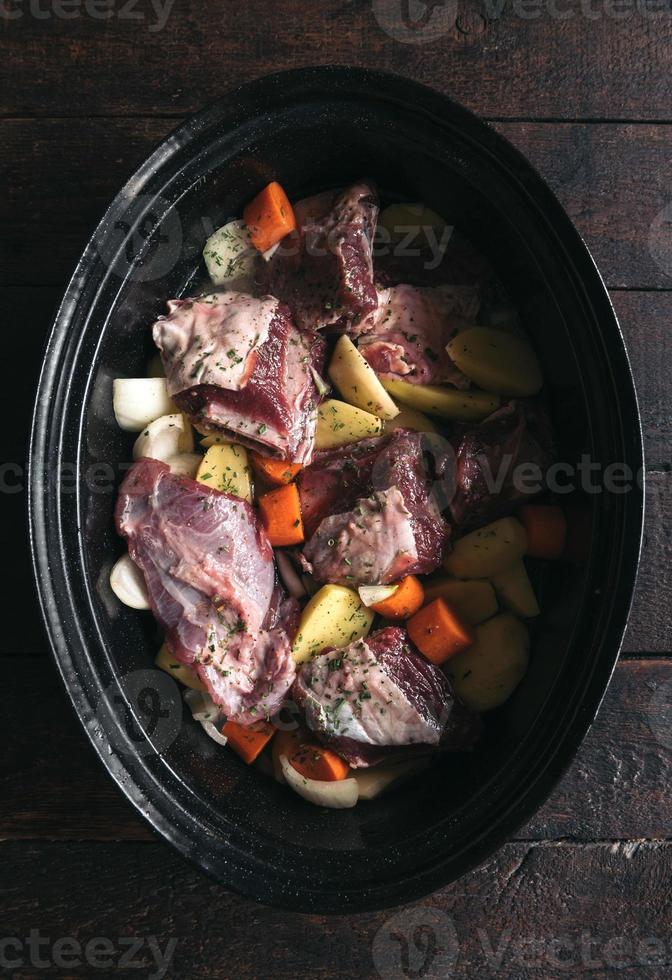 Preparing beef meat and potatoes photo