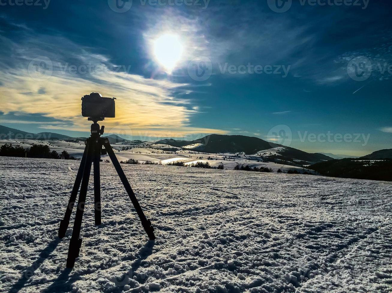 Camera shooting mountin landscape photo