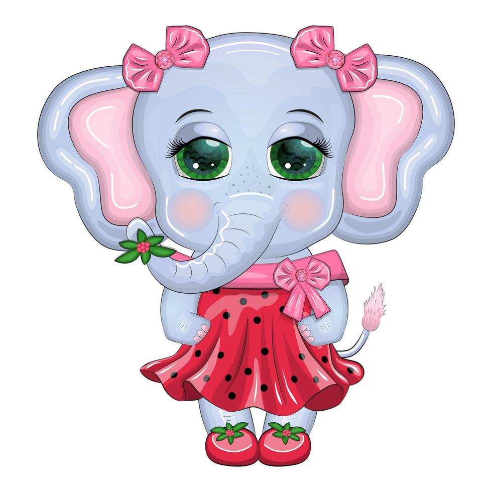 Cute cartoon elephant girl, children's character in a beautiful dress vector