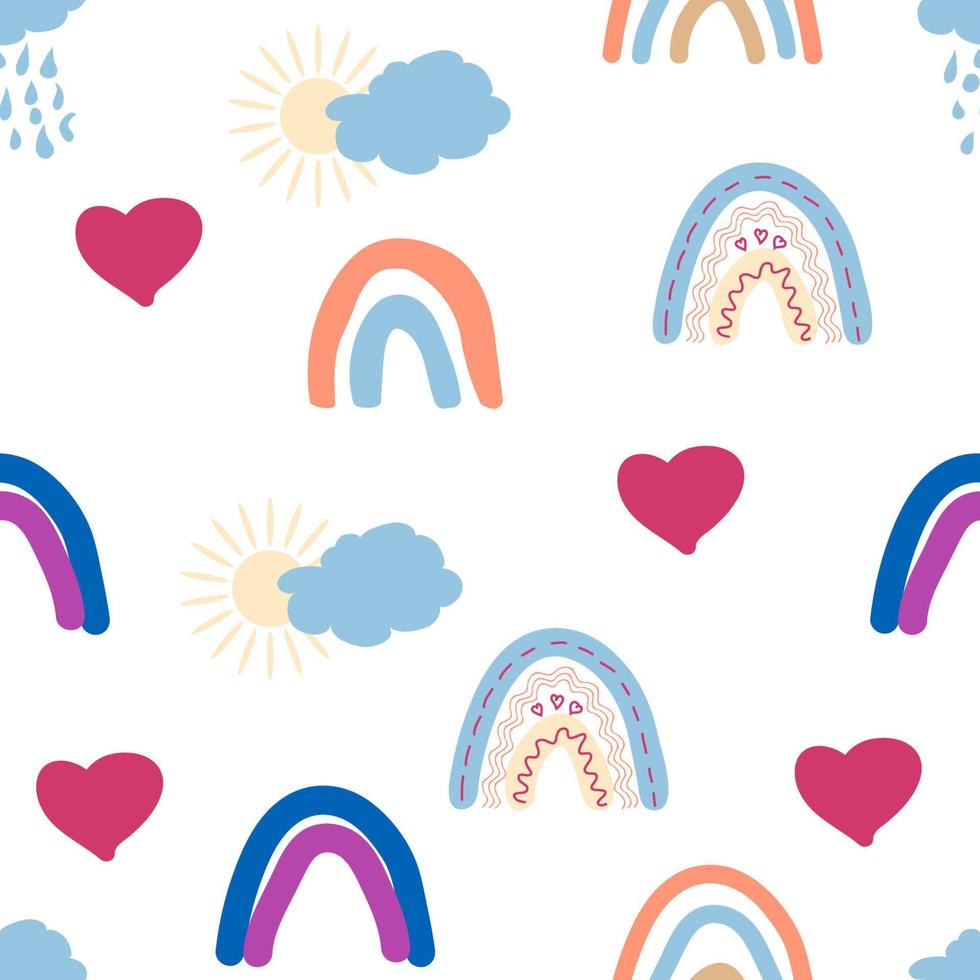 Rainbow seamless pattern in pastel colors. Scandinavian baby hand drawn illustration perfect for textiles vector