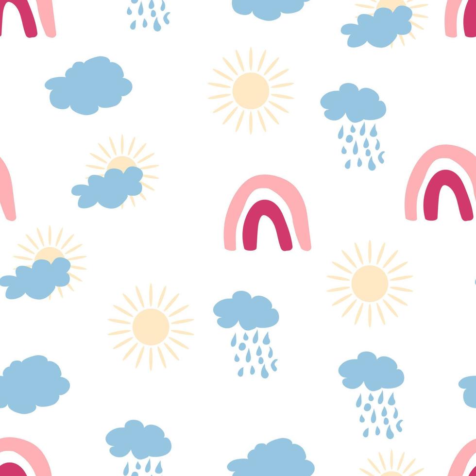 Rainbow seamless pattern in pastel colors. Scandinavian baby hand drawn illustration perfect for textiles vector