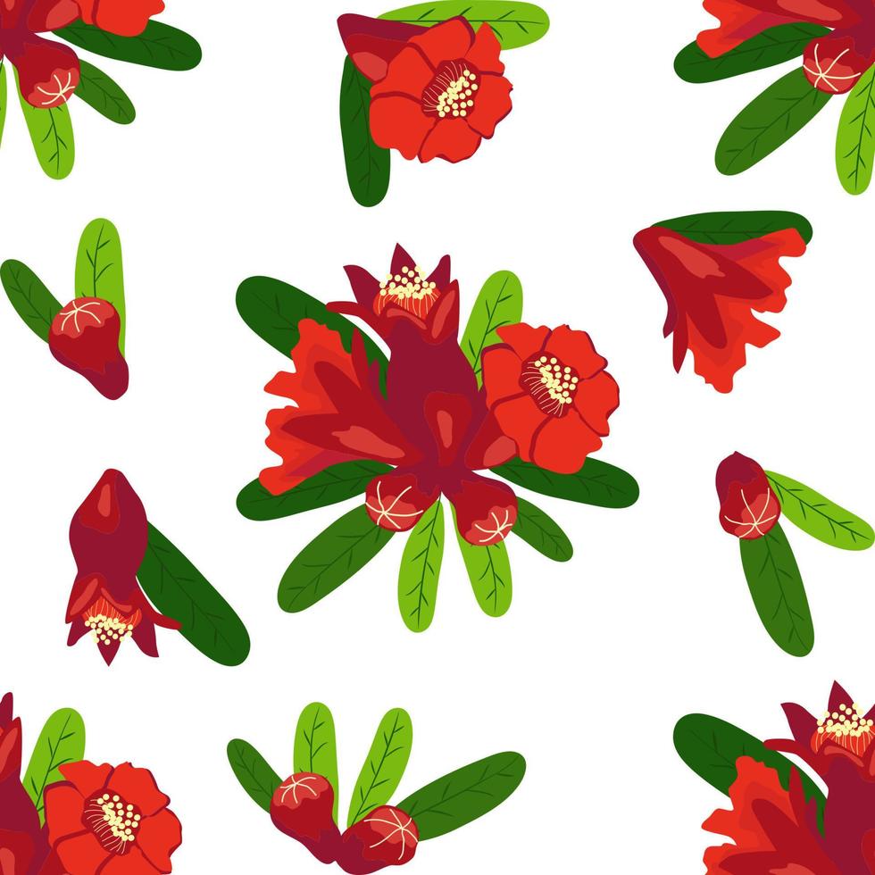 Pomegranate flowers Seamless pattern. Bright leaves and flowers. Shana Tova seamless pattern. Jewish New Year vector