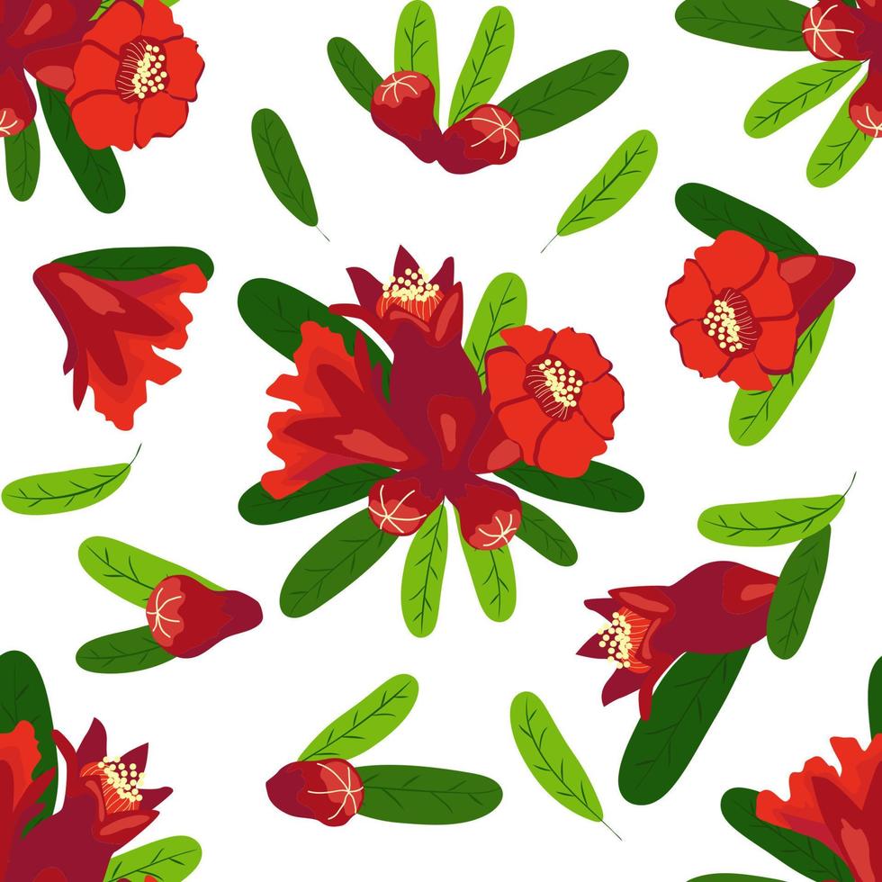 Pomegranate flowers Seamless pattern. Bright leaves and flowers. Shana Tova seamless pattern. Jewish New Year vector