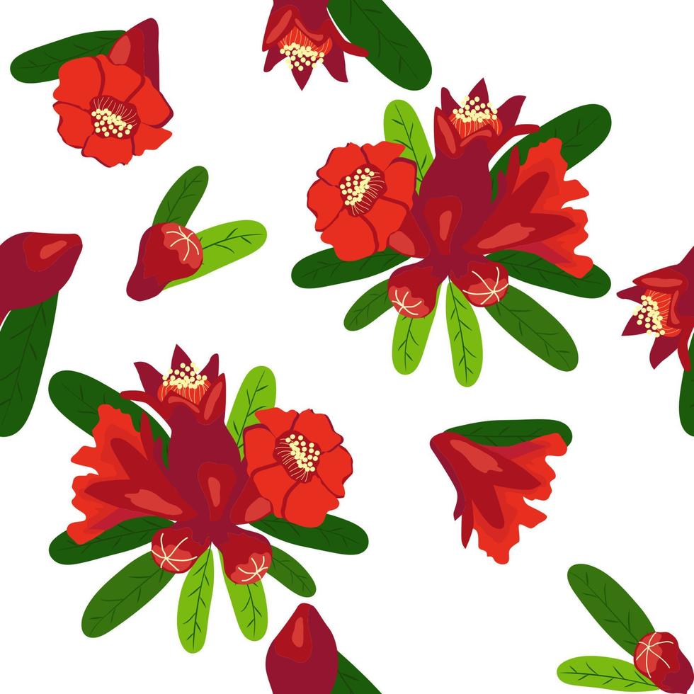 Pomegranate flowers Seamless pattern. Bright leaves and flowers. Shana Tova seamless pattern. Jewish New Year vector