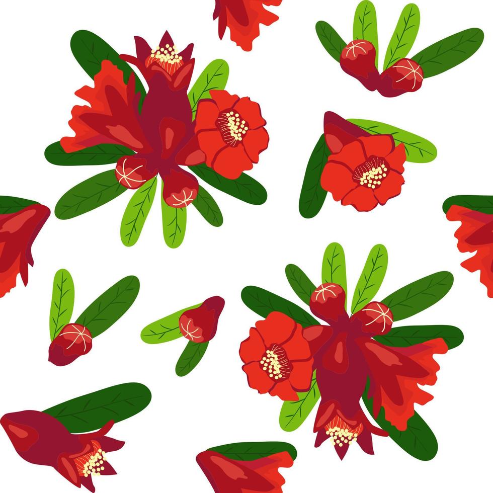 Pomegranate flowers Seamless pattern. Bright leaves and flowers. Shana Tova seamless pattern. Jewish New Year vector