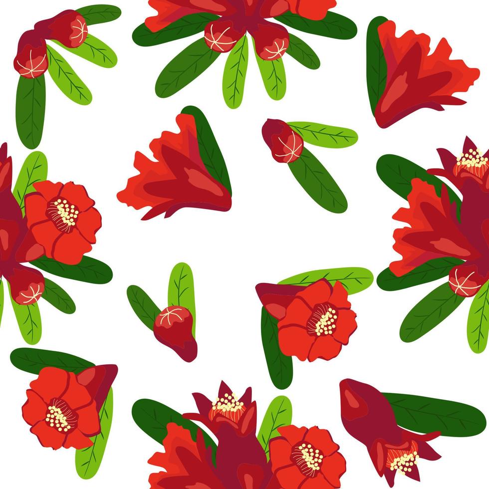 Pomegranate flowers Seamless pattern. Bright leaves and flowers. Shana Tova seamless pattern. Jewish New Year vector