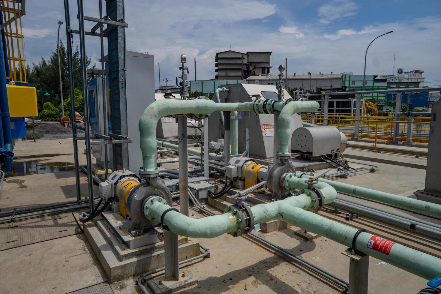 Sea water intake pump equipment on power plant project. The photo is suitable to use for industry background photography, power plant poster and electricity content media.