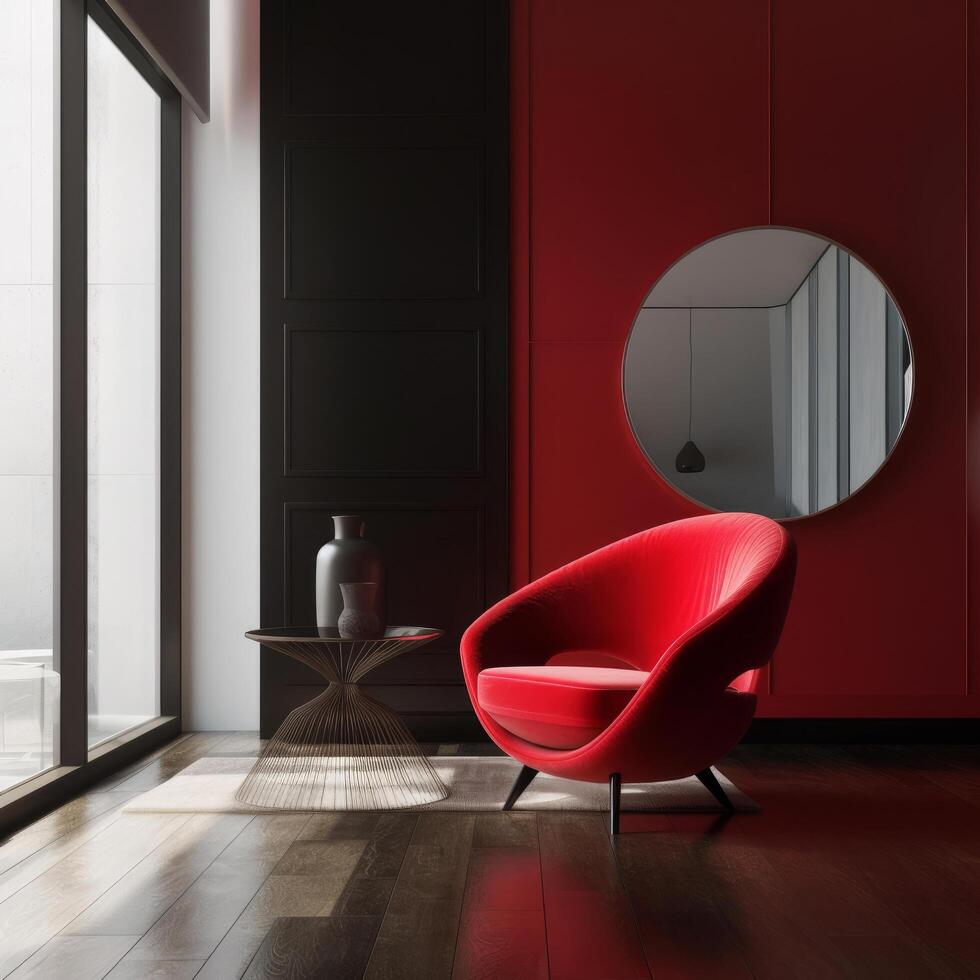 Modern interior with vivid chair. Illustration photo