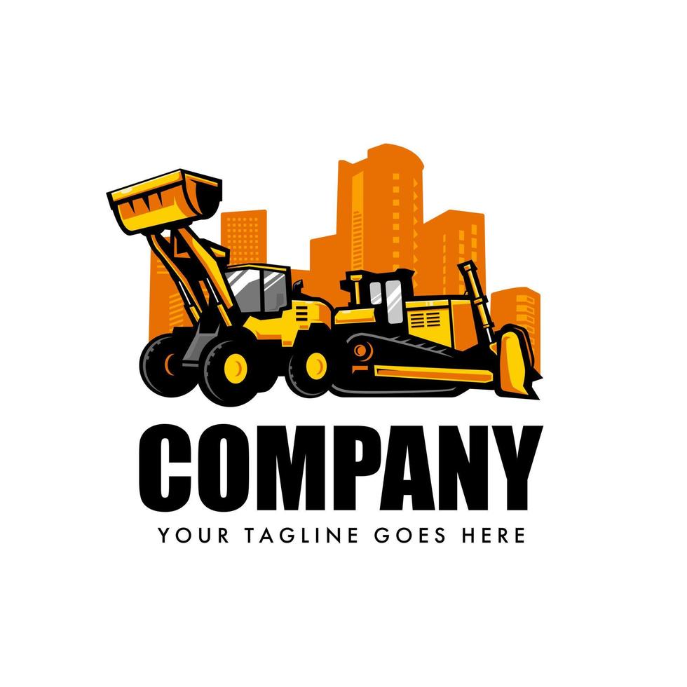 Bulldozer in city logo design vector for construction company