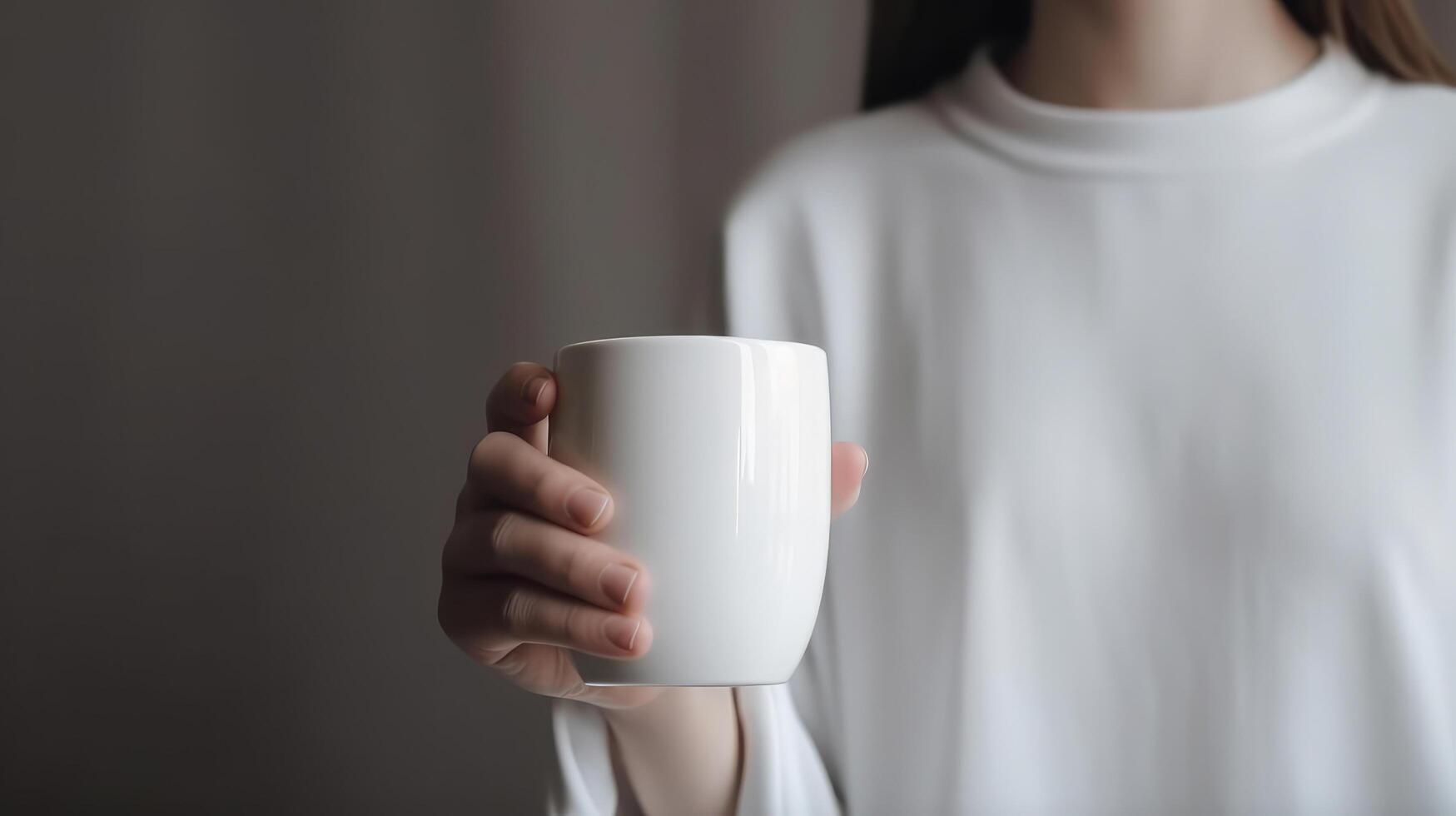 Girl with white mockup mug. Illustration photo