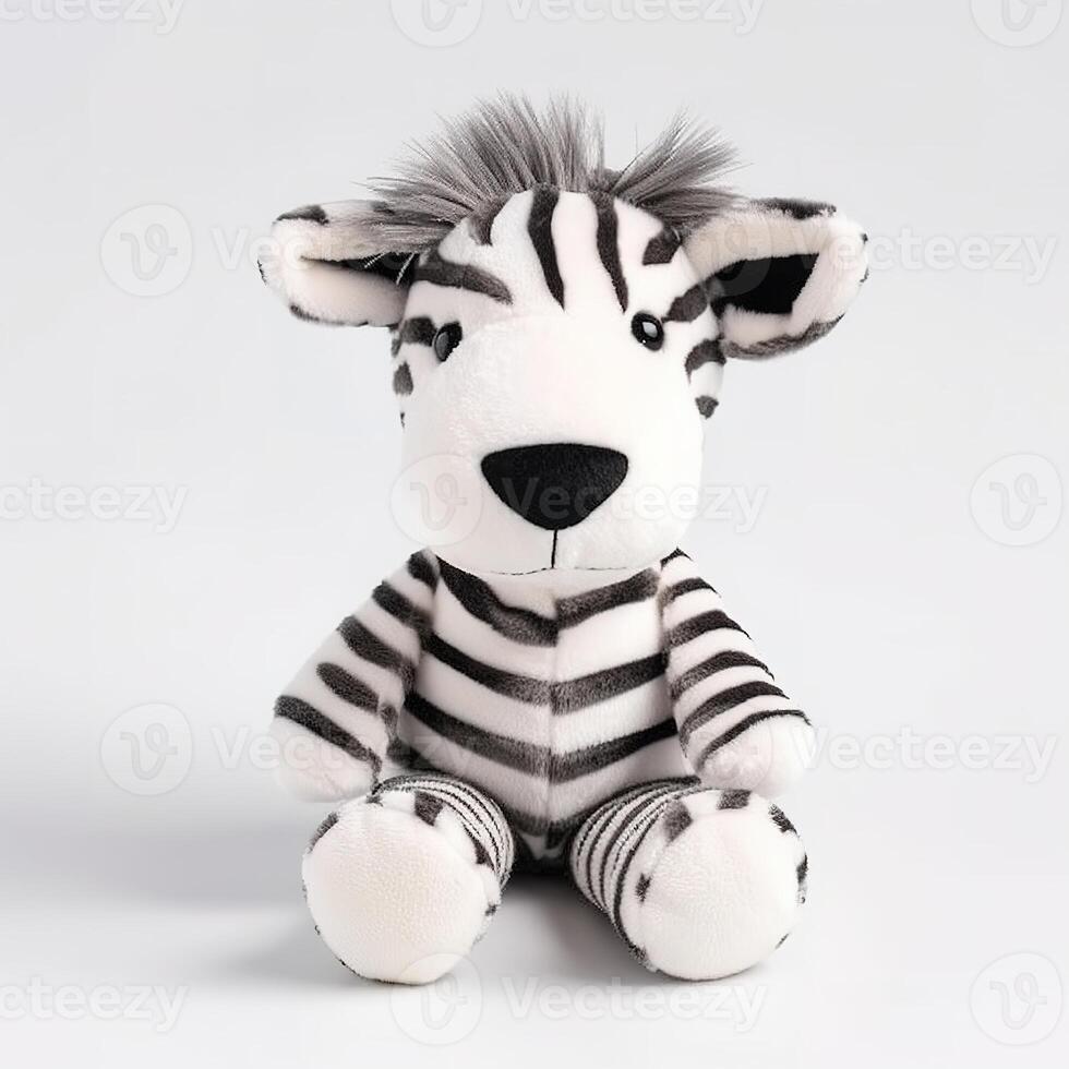 Cute Zebra Animal Plus Toy White Background Animal Doll with photo