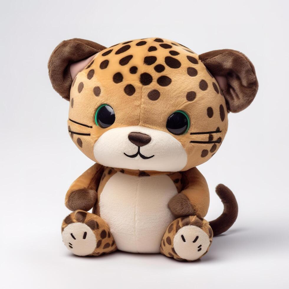 Cute Jaguar Animal Plush Toy White Background Animal Doll with photo