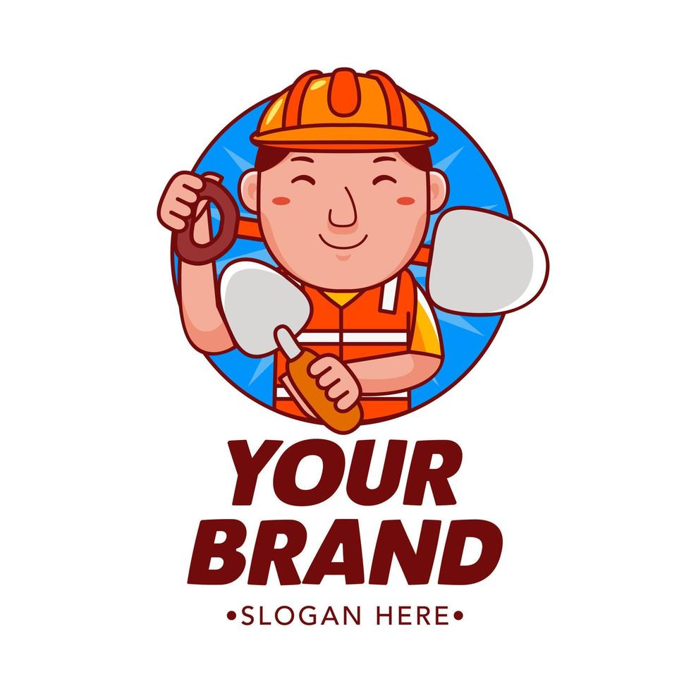 Builder Cartoon Character Logo Vector Template