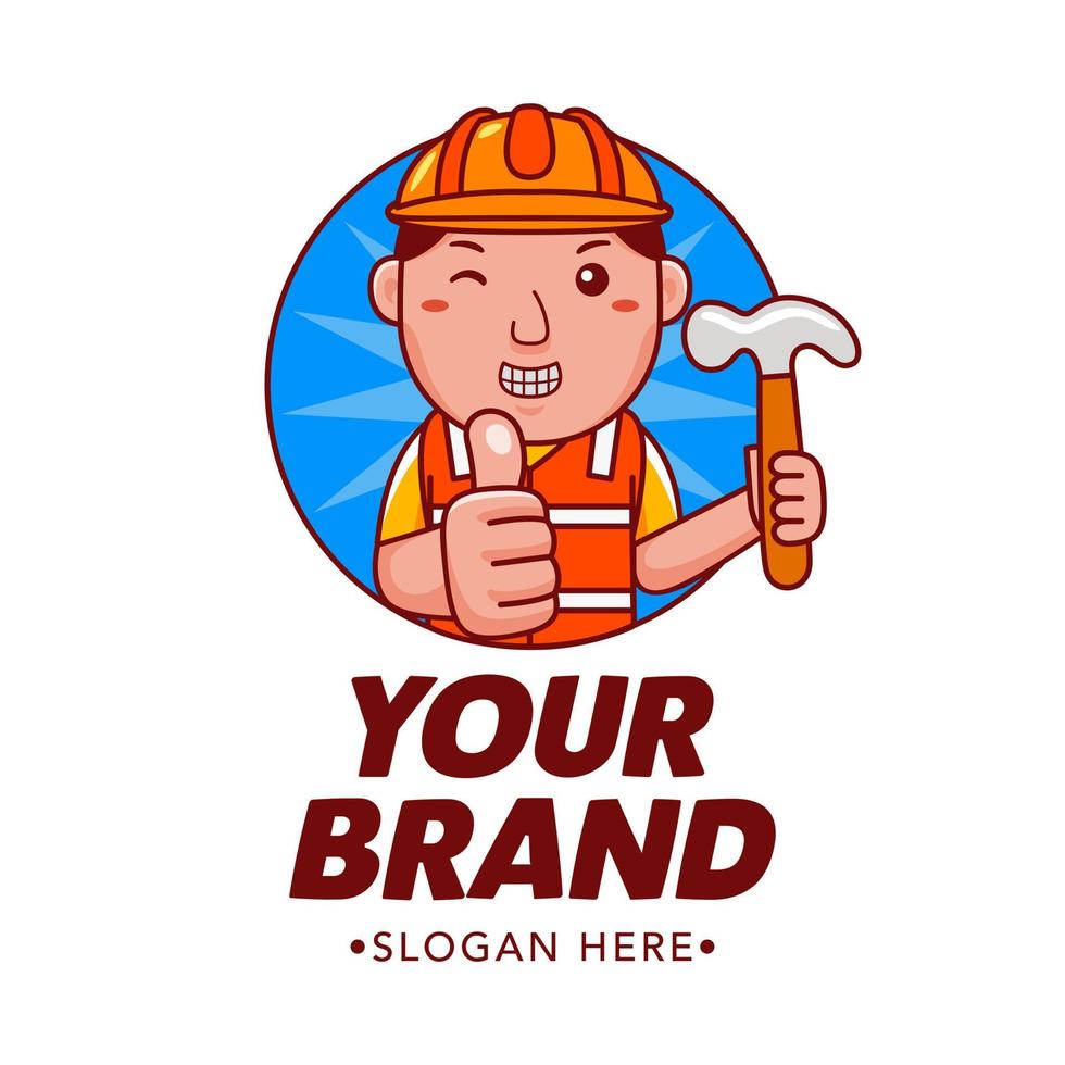 Builder Cartoon Character Logo Vector Template