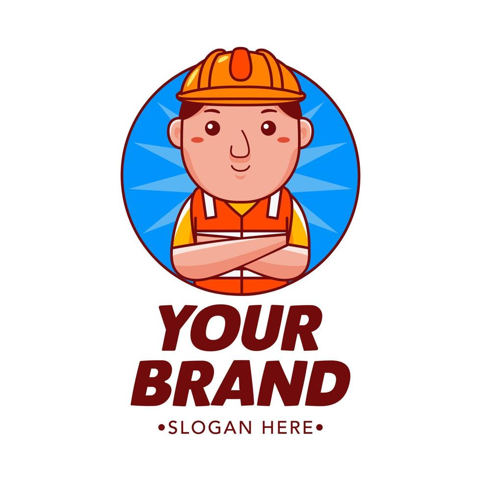 Builder Cartoon Character Logo Vector Template