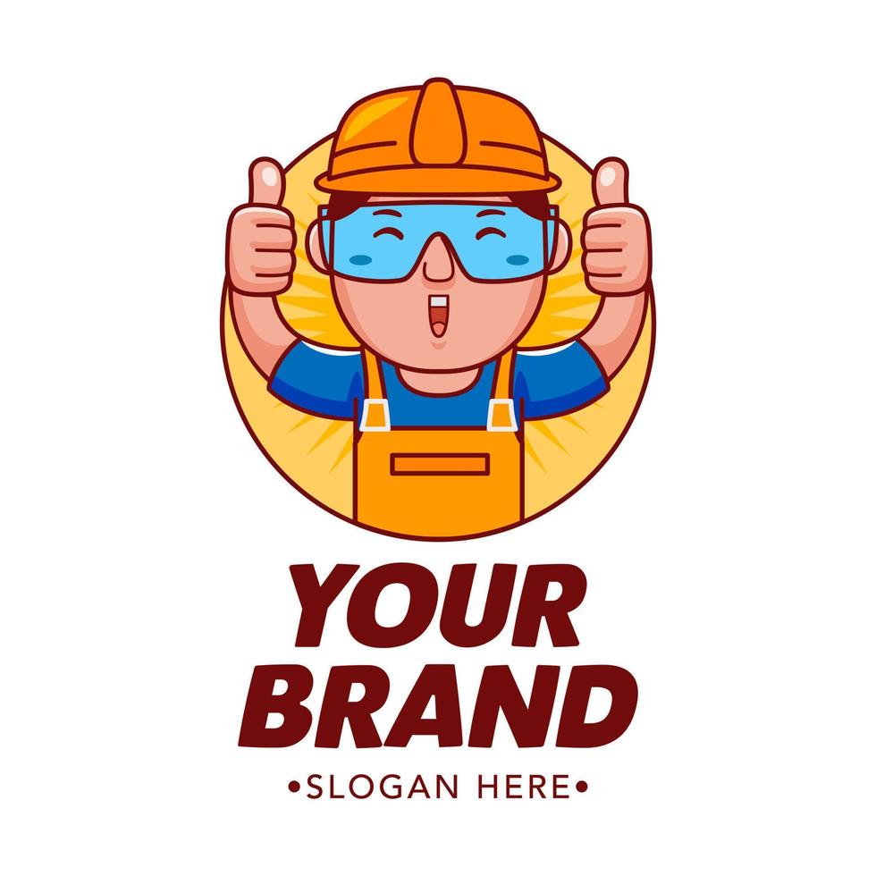 Engineer Cartoon Character Logo Vector Template