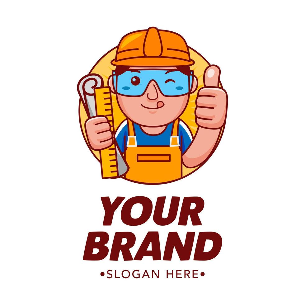 Engineer Cartoon Character Logo Vector Template