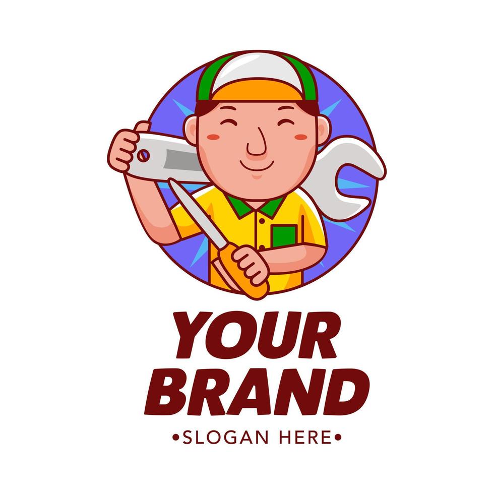 Mechanic Cartoon Character Logo Vector Template