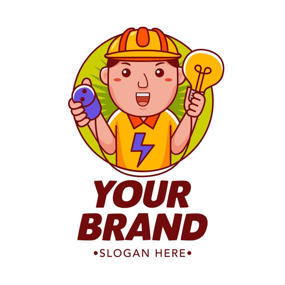 Electrician Cartoon Character Logo Vector Template