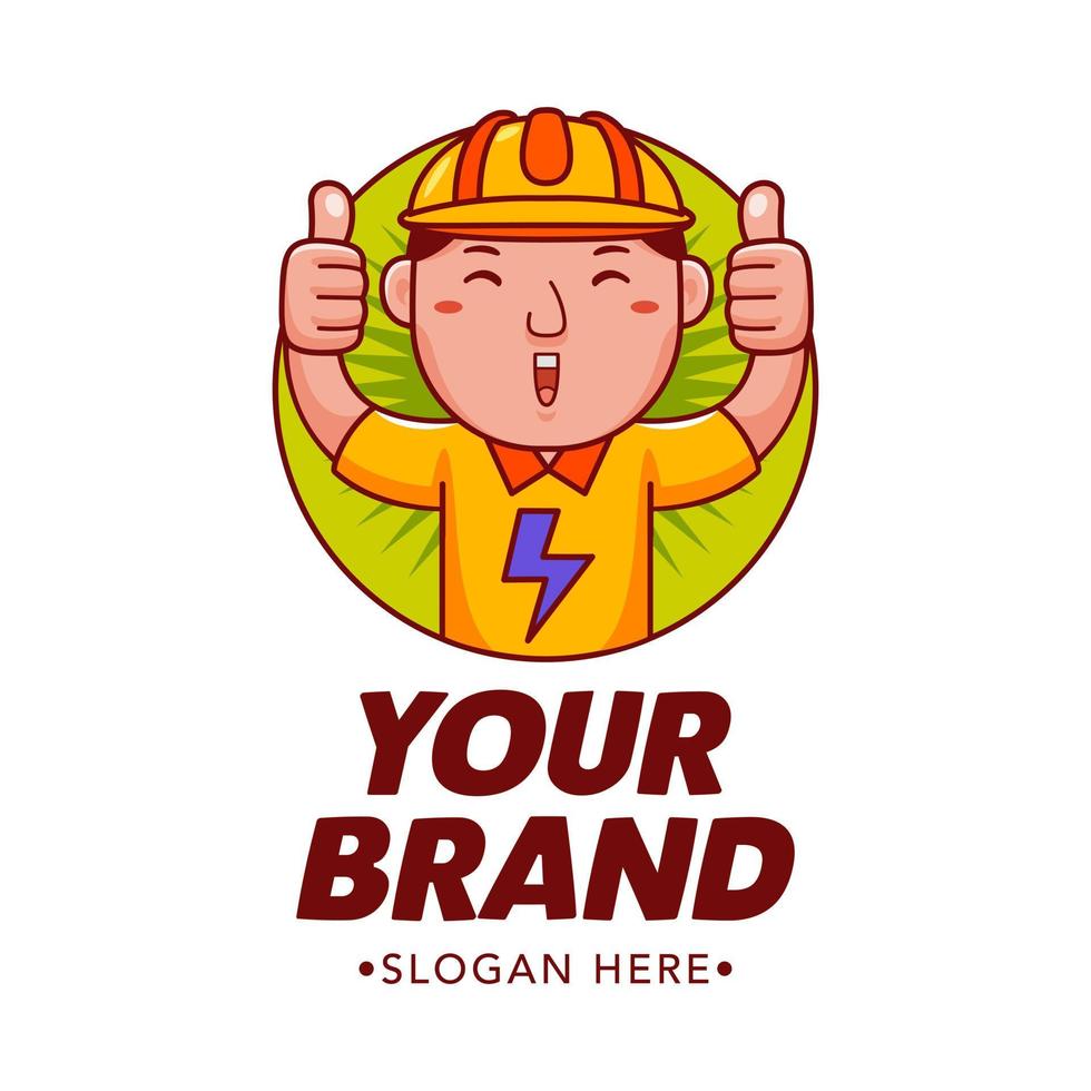 Electrician Cartoon Character Logo Vector Template