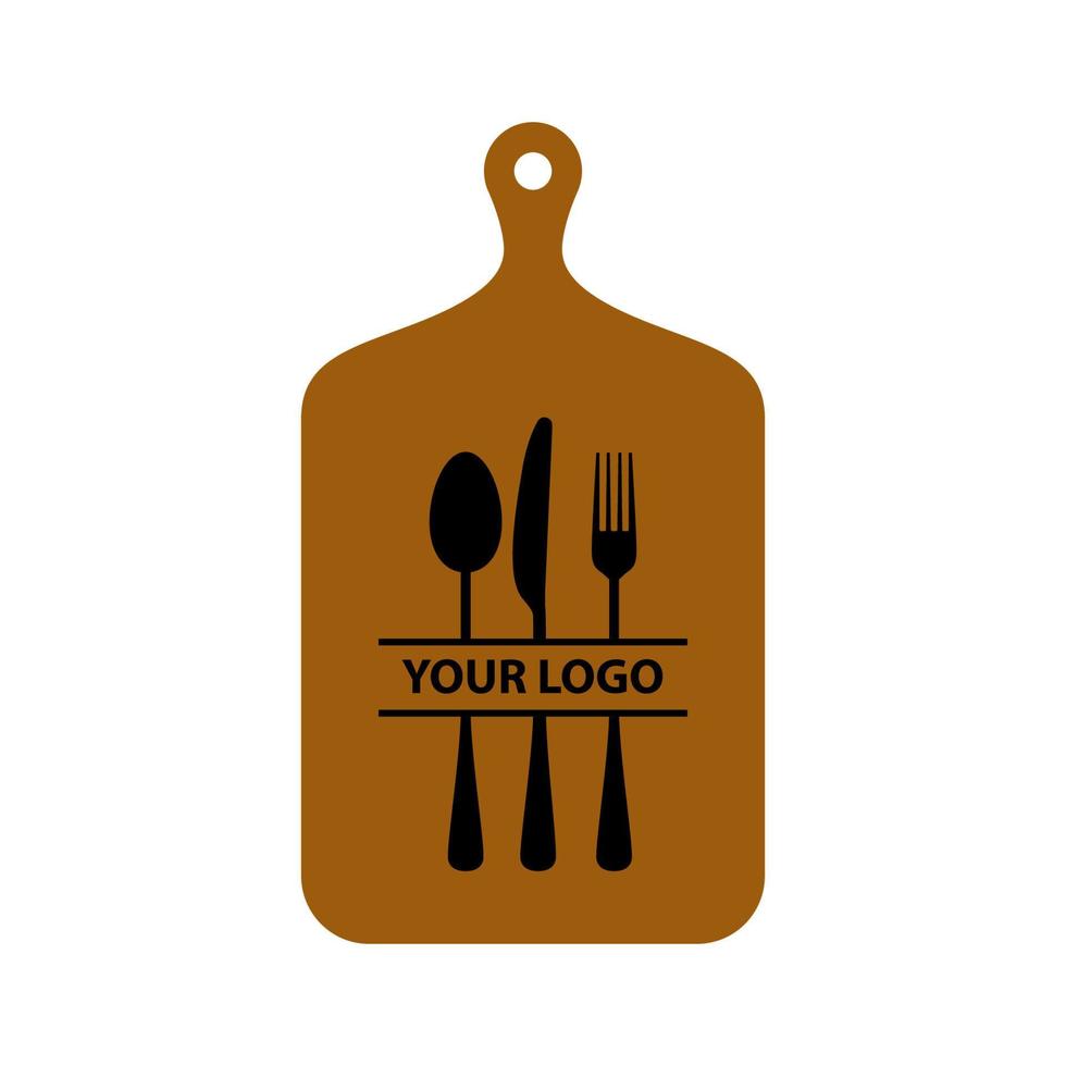 knife, spoon, fork logo on cutting board flat design vector