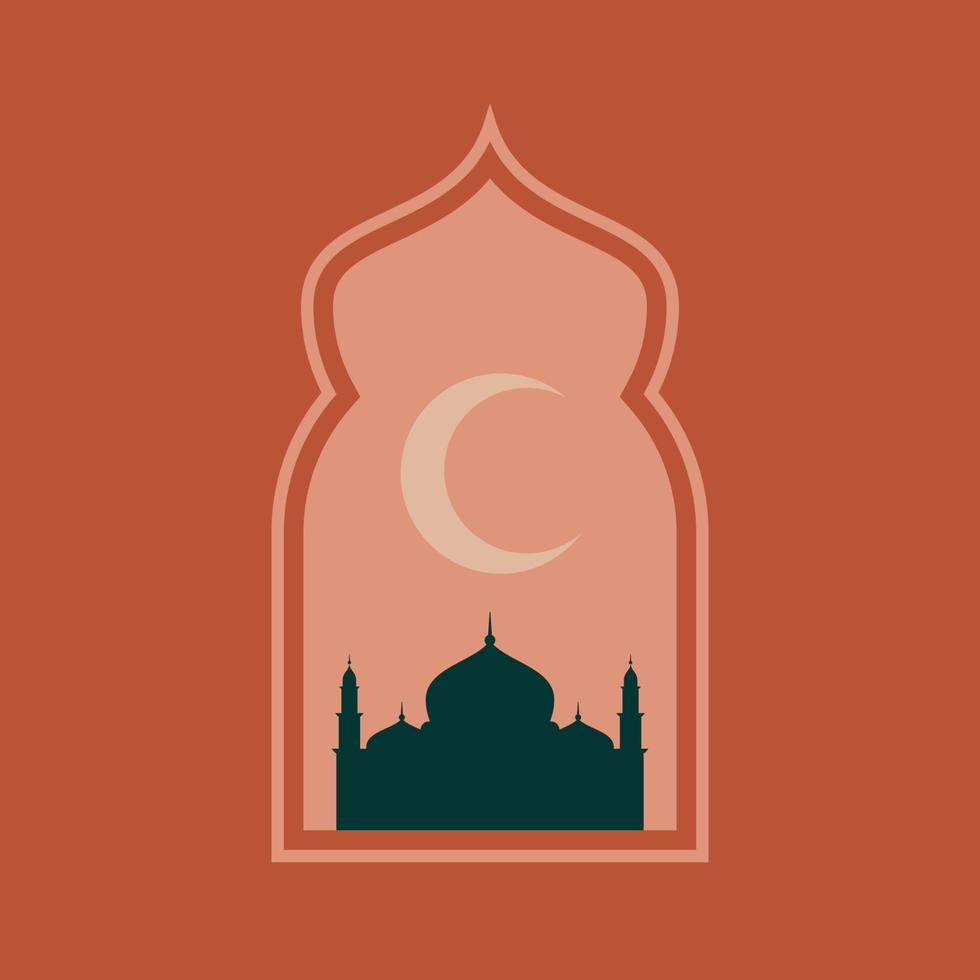 modern style Ramadan Mubarak or eid greeting cards with retro boho designmoon and mosque vector