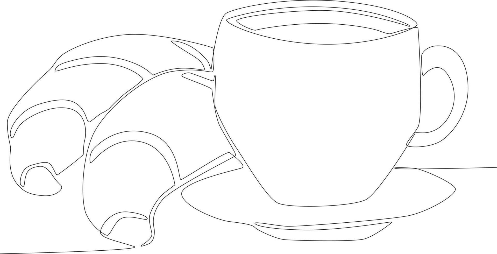 Two pieces of croissants and a cup of tea for breakfast vector