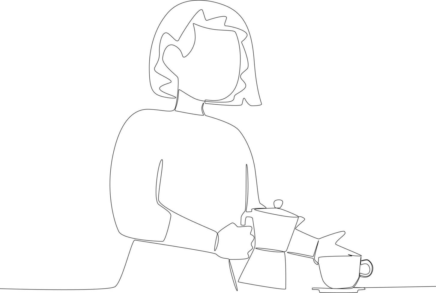 A young woman makes coffee in the morning vector