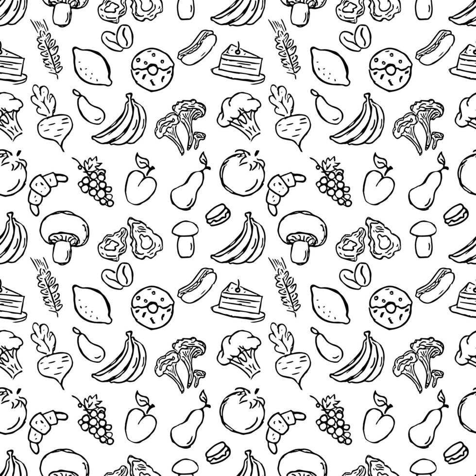 Seamless pattern with food icons. doodle food pattern. Food background vector