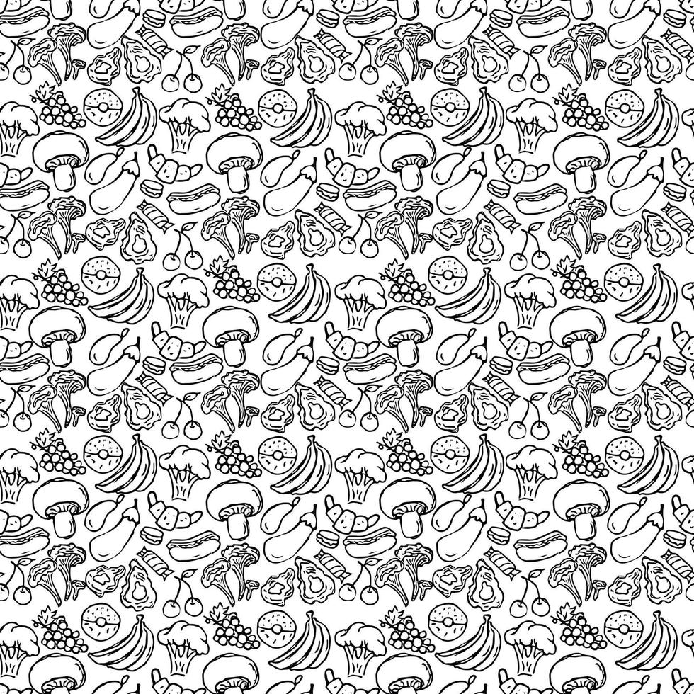 Seamless food pattern. Doodle vector food illustration.  Hand-drawn food background