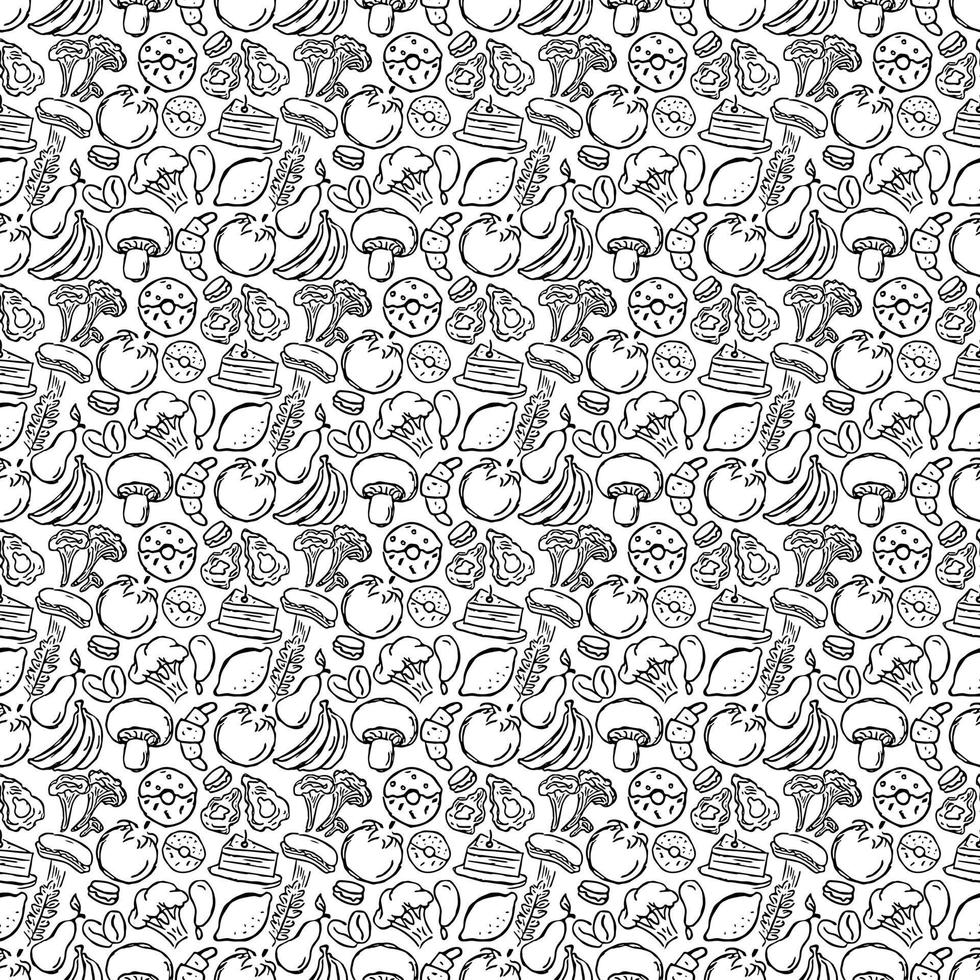 Seamless pattern with food icons. doodle food pattern. Food background vector