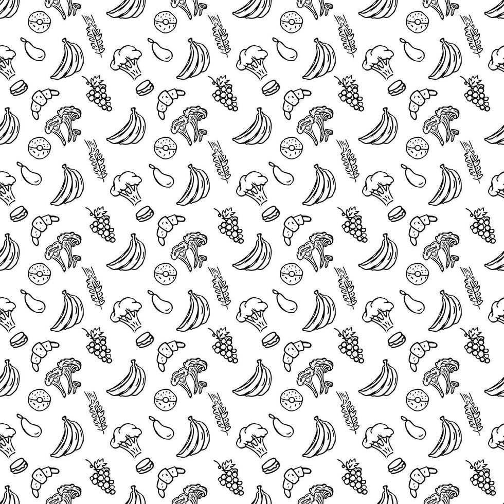 Seamless food pattern. Doodle vector food illustration.  Hand-drawn food background