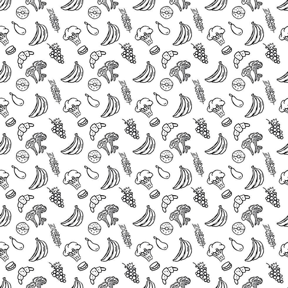 Seamless food pattern. Doodle vector food illustration.  Hand-drawn food background