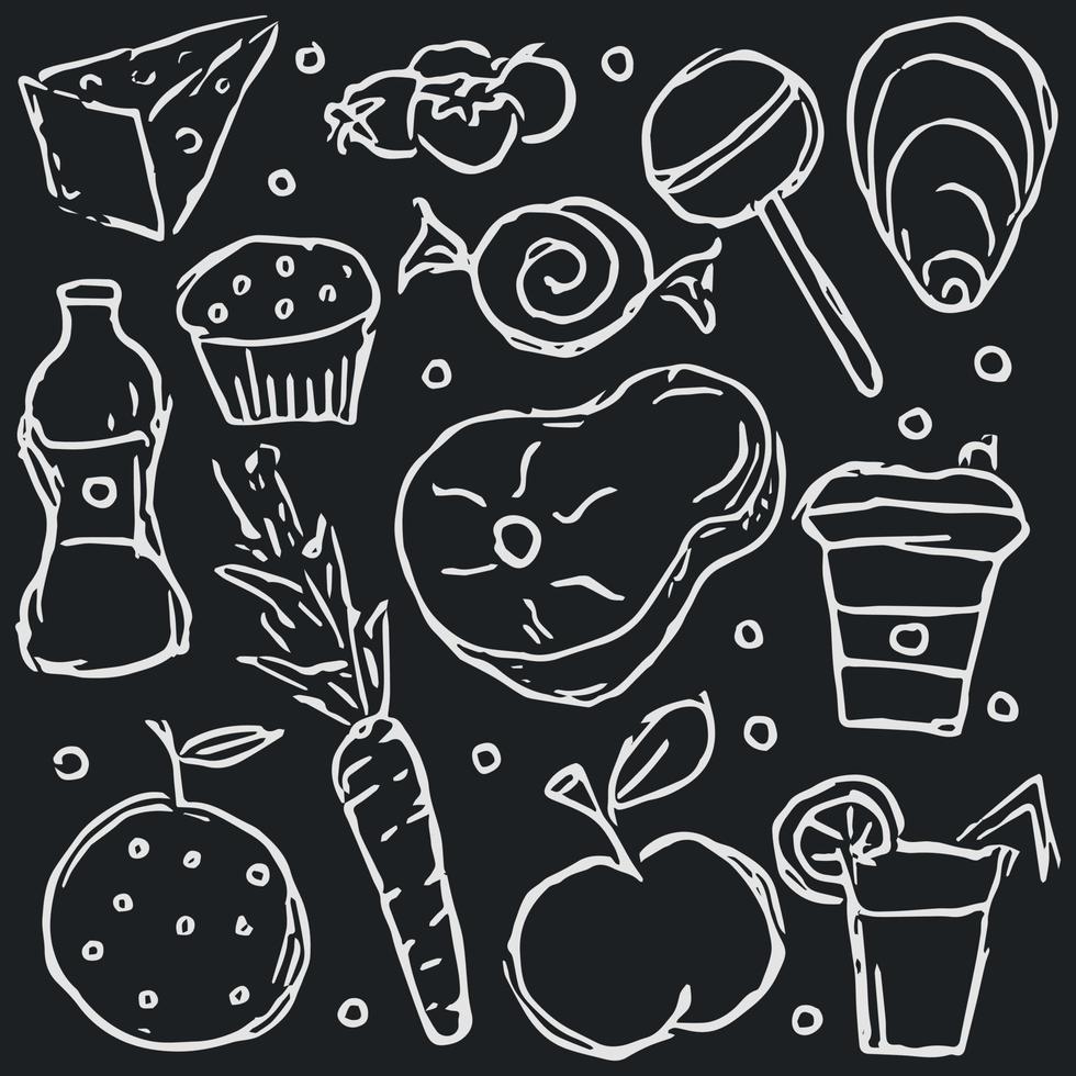 comida iconos garabatear comida ilustración. comida antecedentes vector