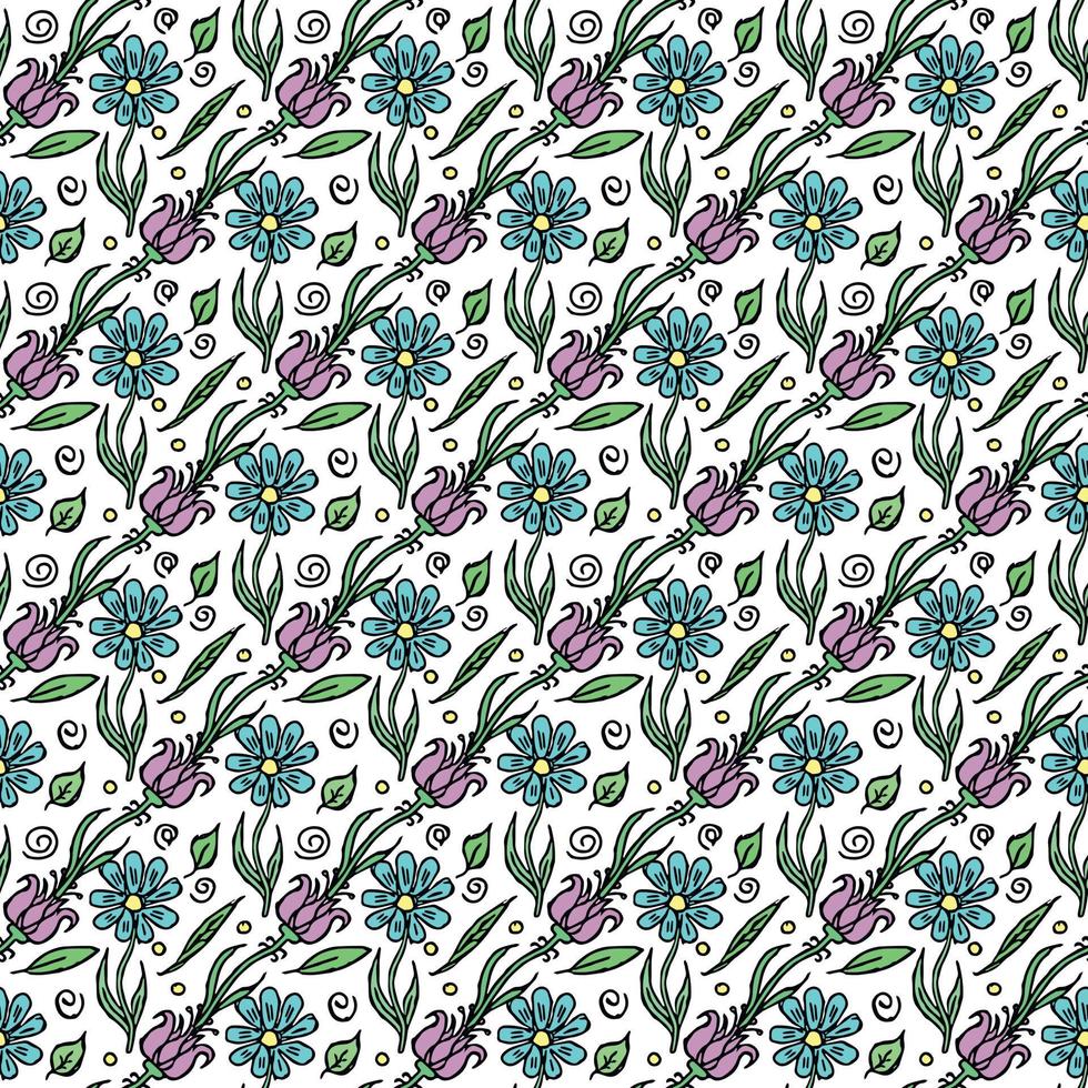 Seamless floral pattern. Doodle background with flowers. Spring pattern vector