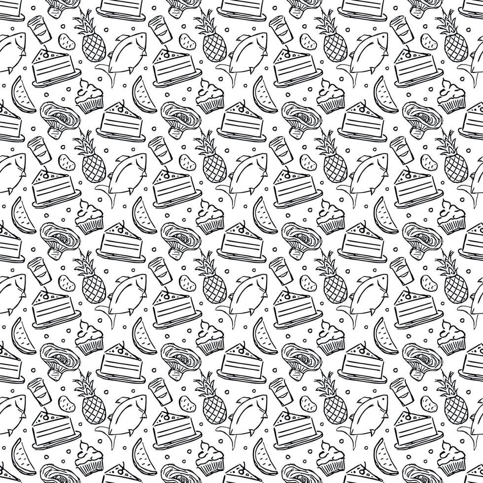 Seamless food pattern. Doodle vector food illustration.  Hand-drawn food background
