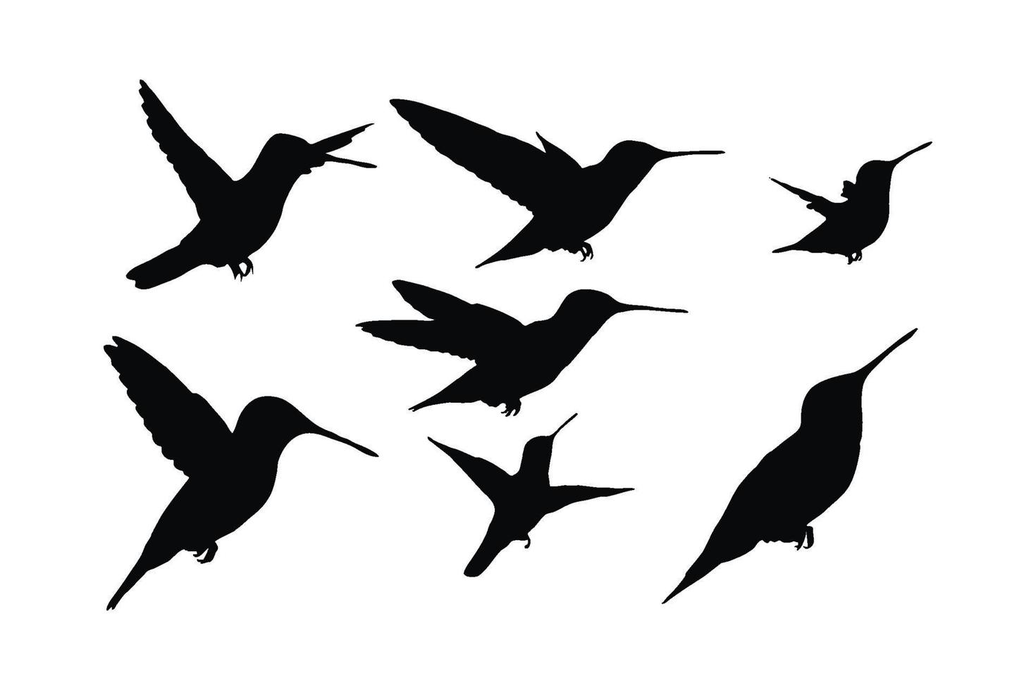 Hummingbird flying silhouette set on a white background. Hummingbirds in different positions flying and sitting silhouette collection. Wildlife bird icons silhouette bundle design. vector