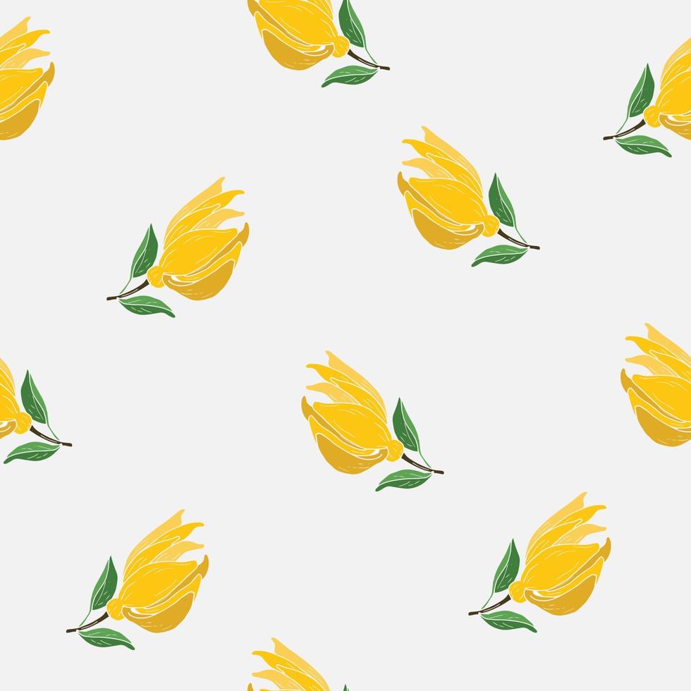 ylang ylang flower seamless pattern, yellow flower hand drawn pattern, for fabrics, wallpaper, background, wrapping paper vector
