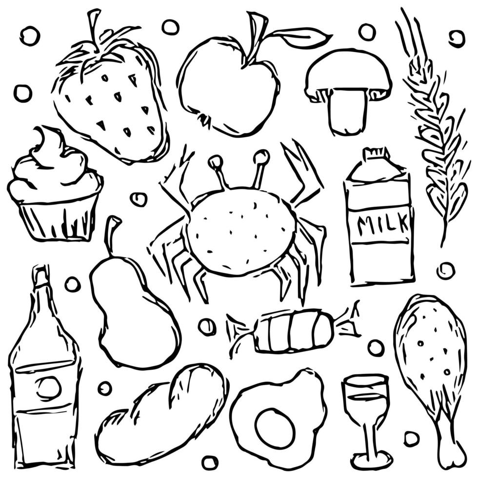 food icons. doodle food illustration. Food background vector