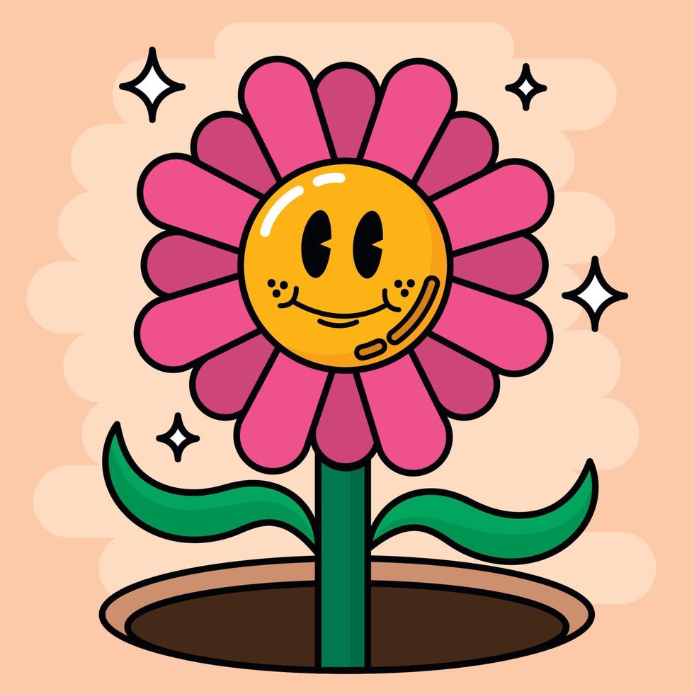 Isolated colored happy flower traditional cartoon character Vector illustration