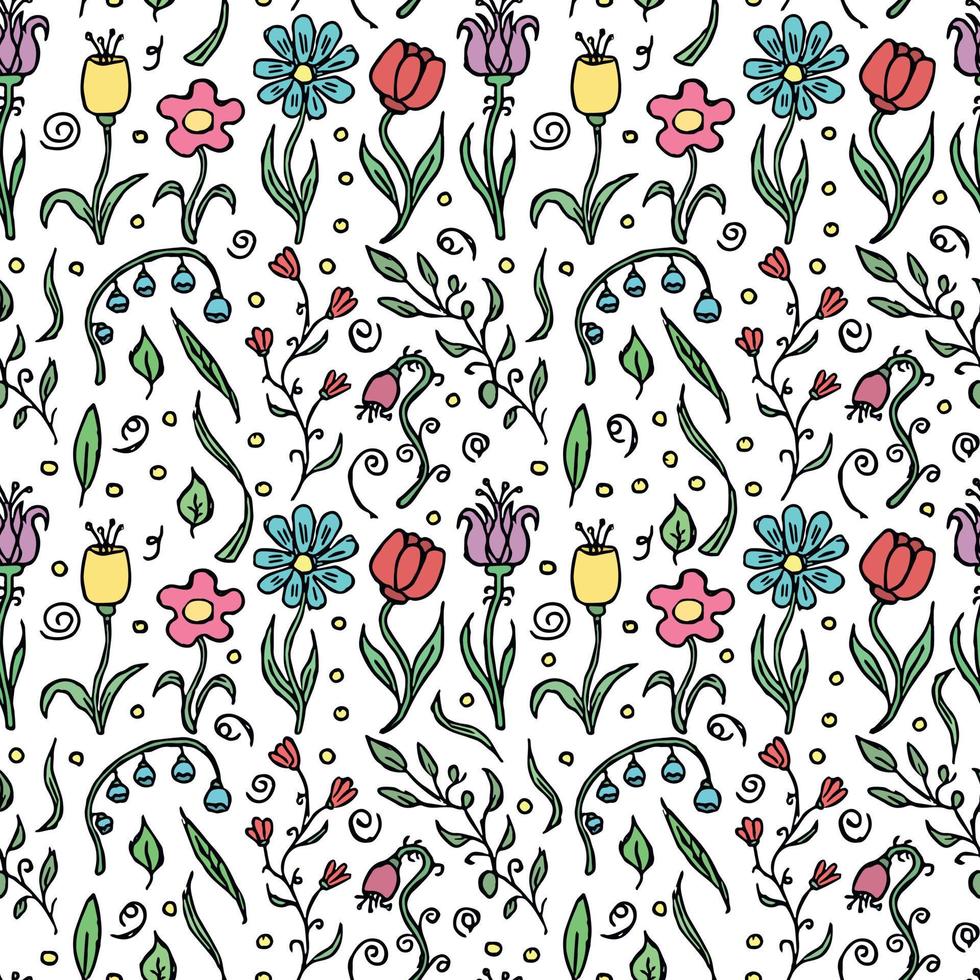 Seamless floral pattern. Doodle background with flowers. Spring pattern vector