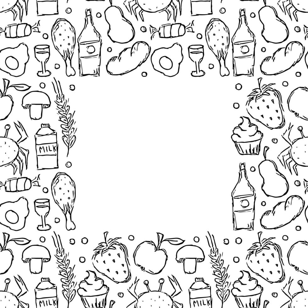 Seamless frame with food icons. doodle food illustration. Food background vector