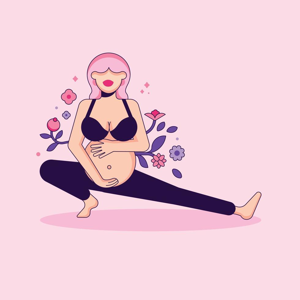 embarazada mujer haciendo estocada yoga ejercicio. vector