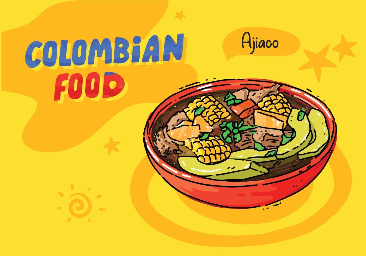 Colombiana cocina. ajiaco pollo, maíz y patata sopa vector