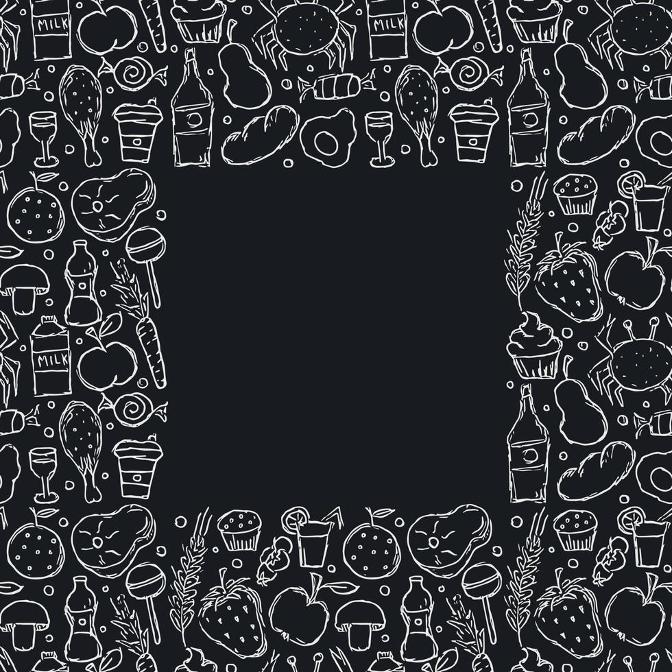 Seamless frame with food icons. doodle food illustration. Food background vector
